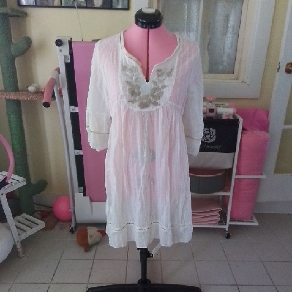 White Embroidered Women Swim Coverup